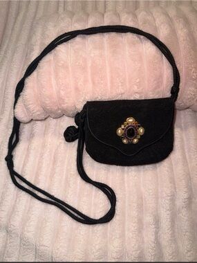 Judith Leiber Jeweled- clasp fabric crossbody bag Vtg 90's beautiful condition